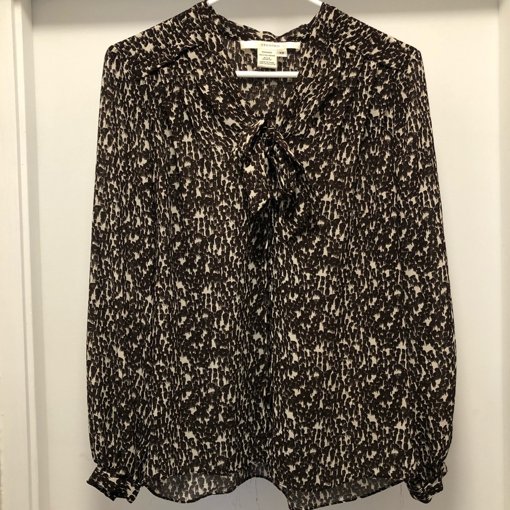 Studio M Tie Neck Long Sleeve Blouse, XS